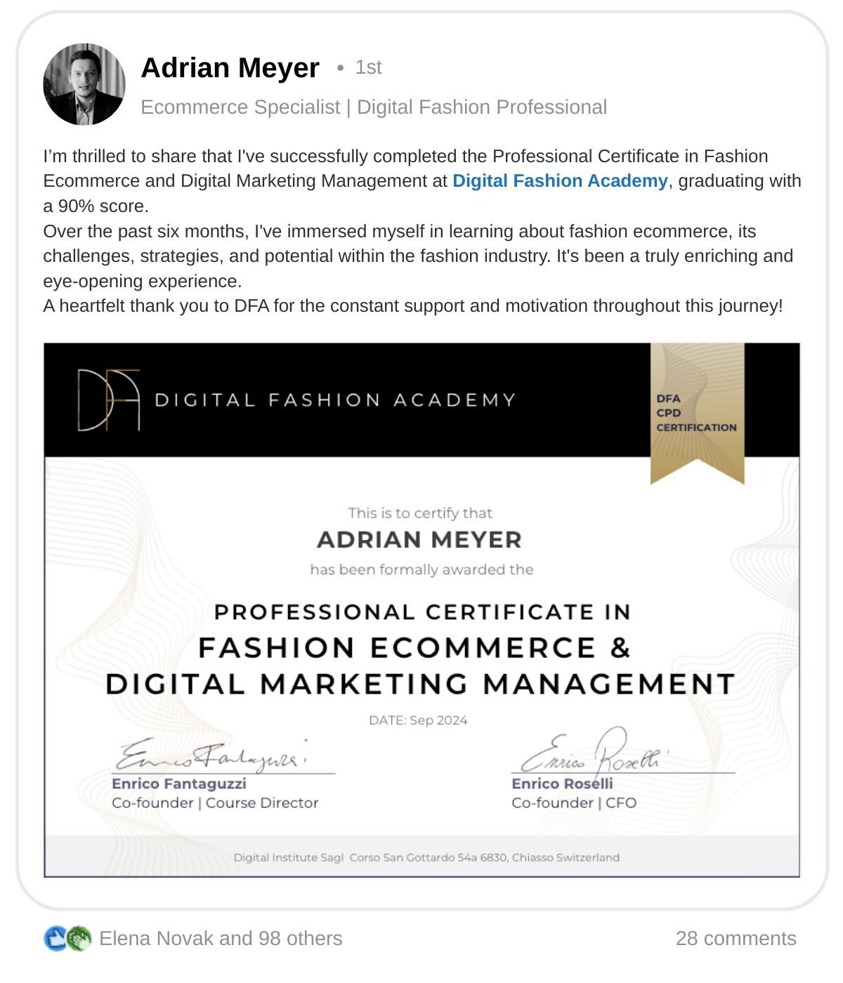 Πιστοποιητικό DFA DFA Certificate