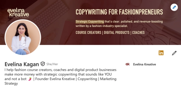 A screenshot of my LinkedIn headline - it’s clear, concise, and straight to the point.