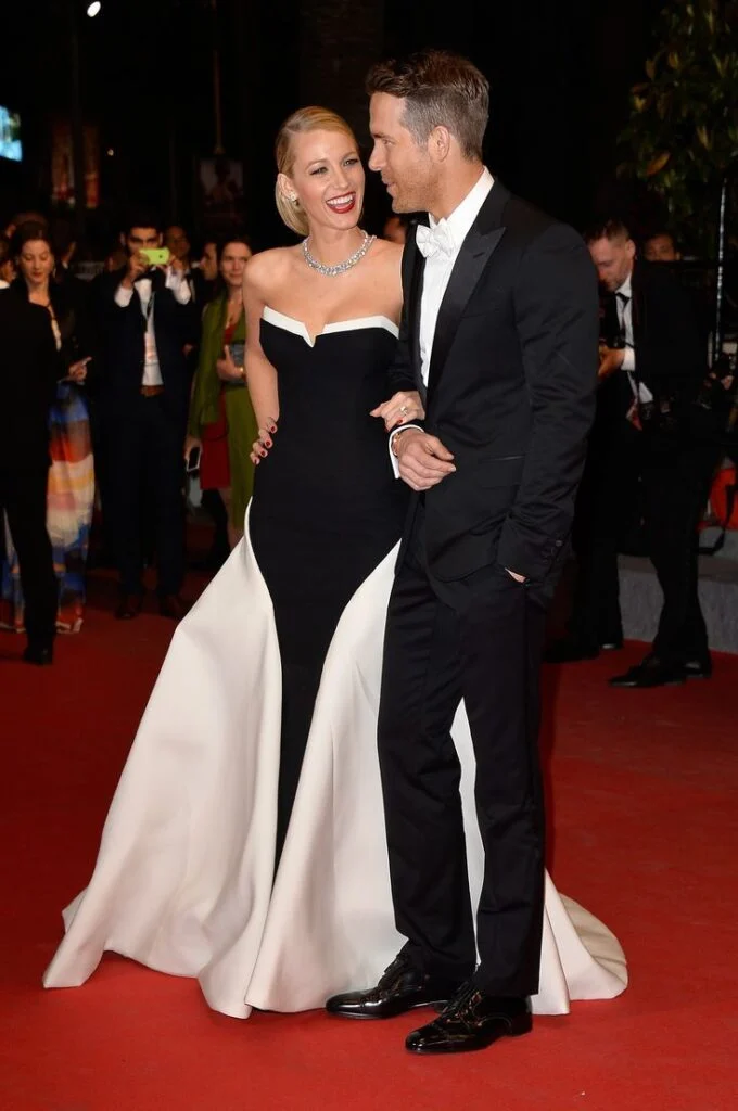 Black Lively and Ryan Reynolds coordinating in white and black tie