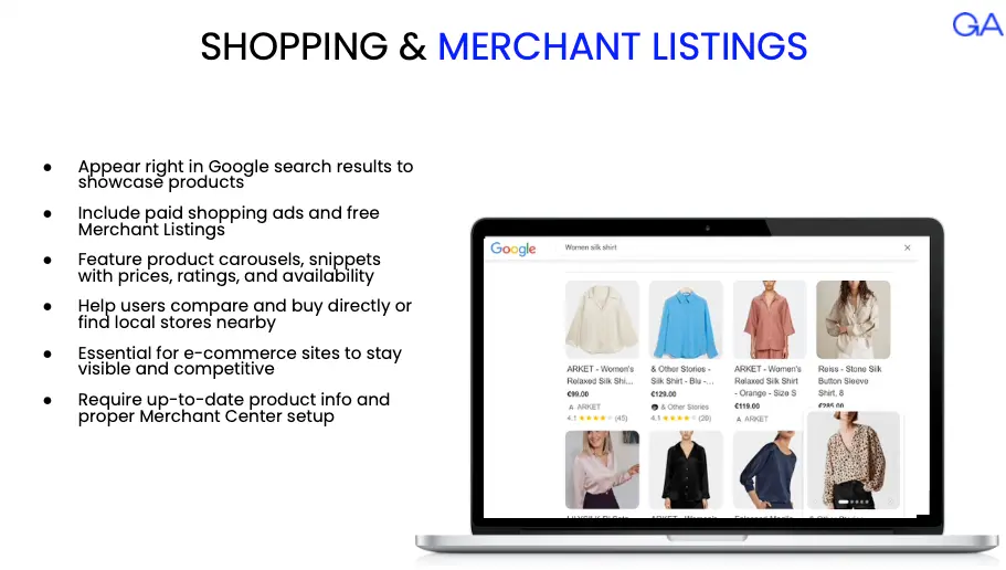 Googel Merchant Listings results